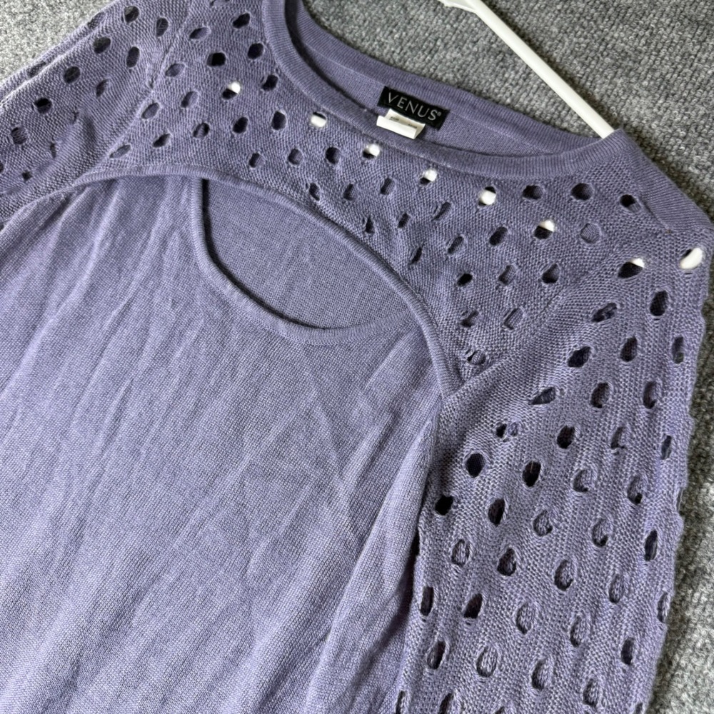 Venus Lavender Cutout Long Sleeve Knit Sweater‎ Top Size L